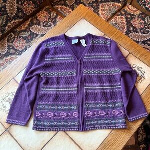 Bobbie Brooks Purple Patterned Zip Up Cardigan